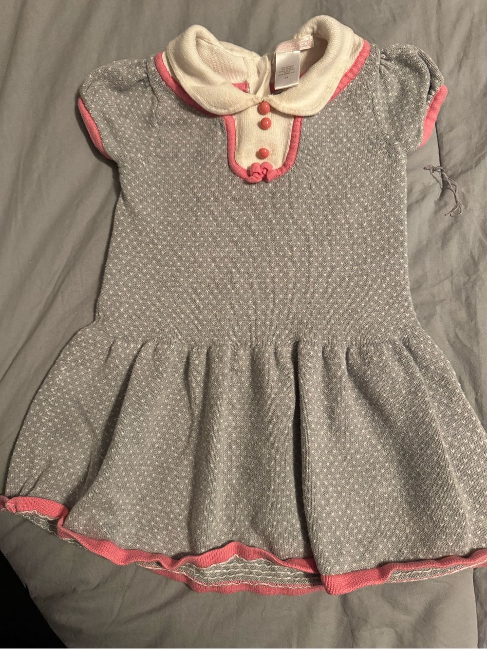 Janie and Jack Gray and Pink Knit Dress with Cream Collar